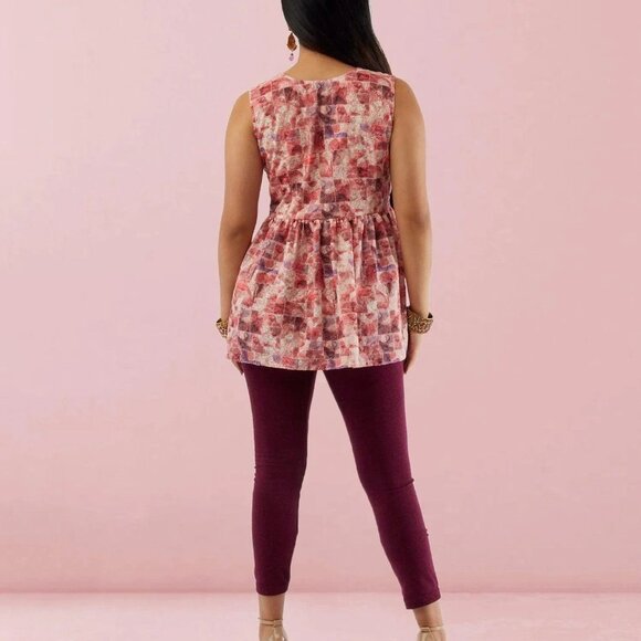 White and Red Printed Short Top with Latkans | Muvvas Boutique - Picture 5 of 5